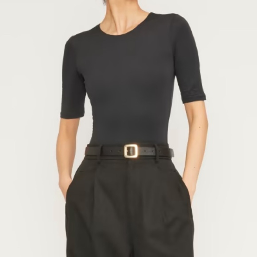 NWT Everlane Short-Sleeve Crew Neck Bodysuit Black XS - Picture 2 of 10